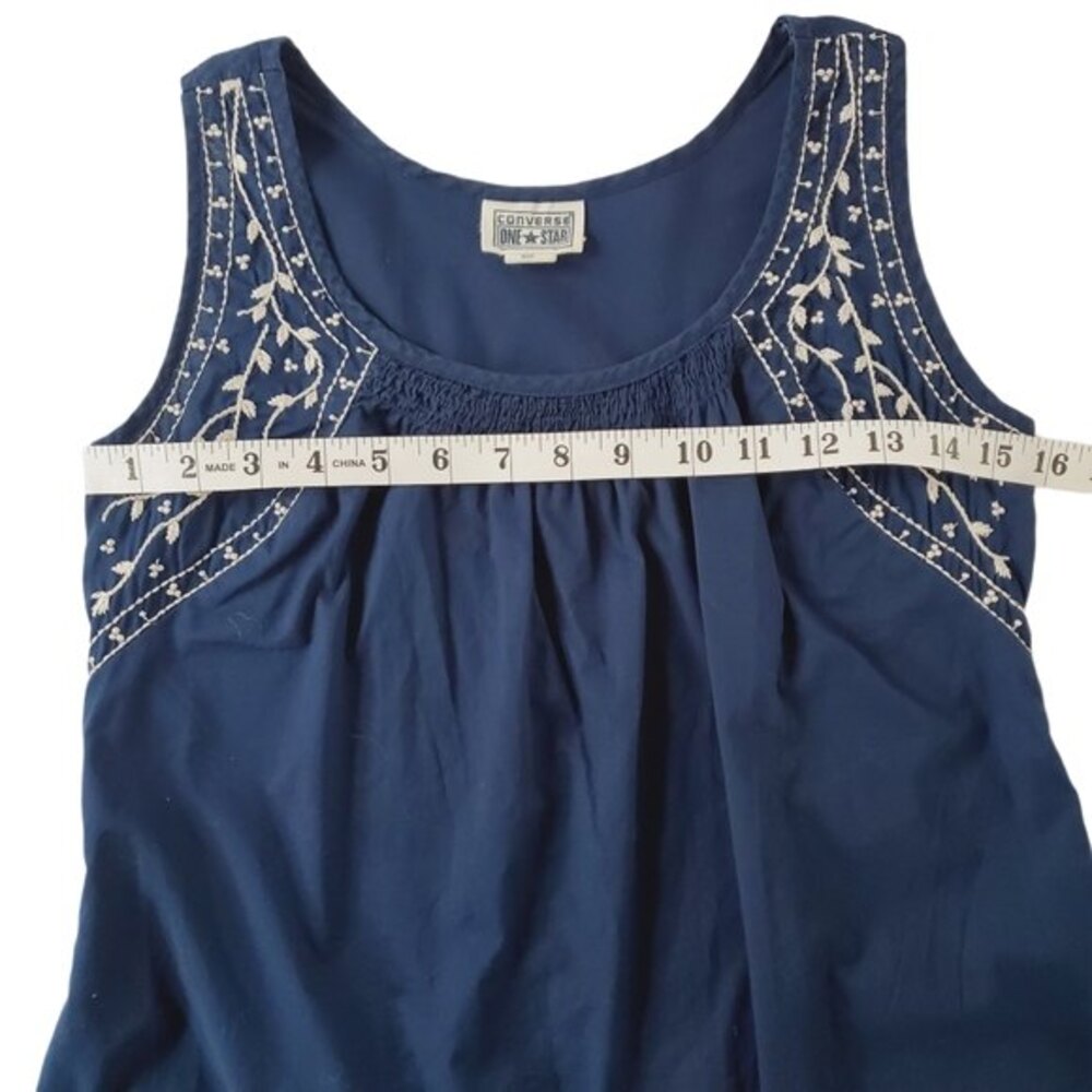 Converse One Star Floral Embroidered Navy Blue White Cotton Tank Size XS - Picture 6 of 8